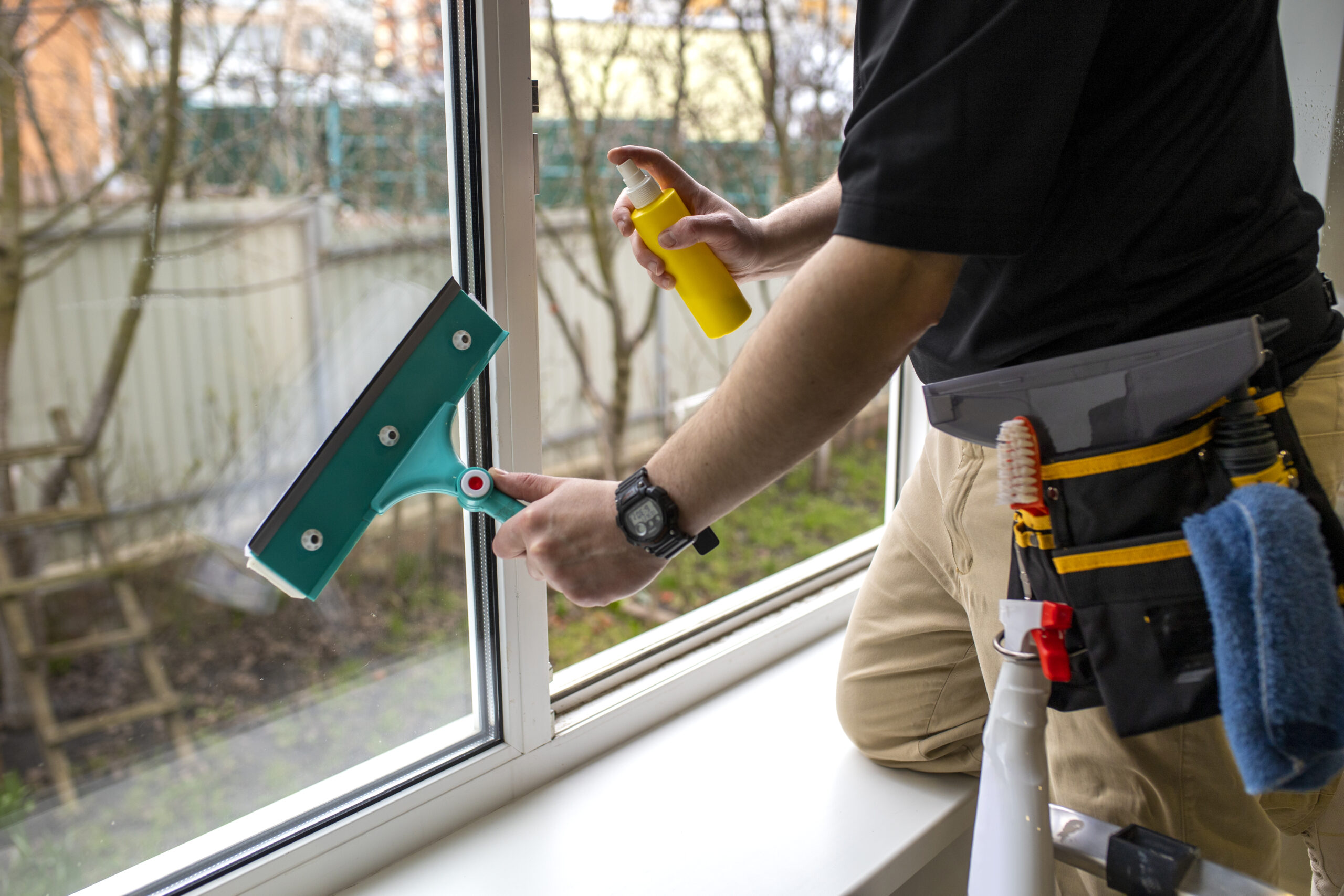 Services man doing professional home cleaning service