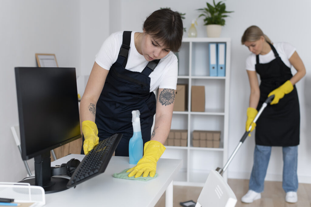 people taking care office cleaning